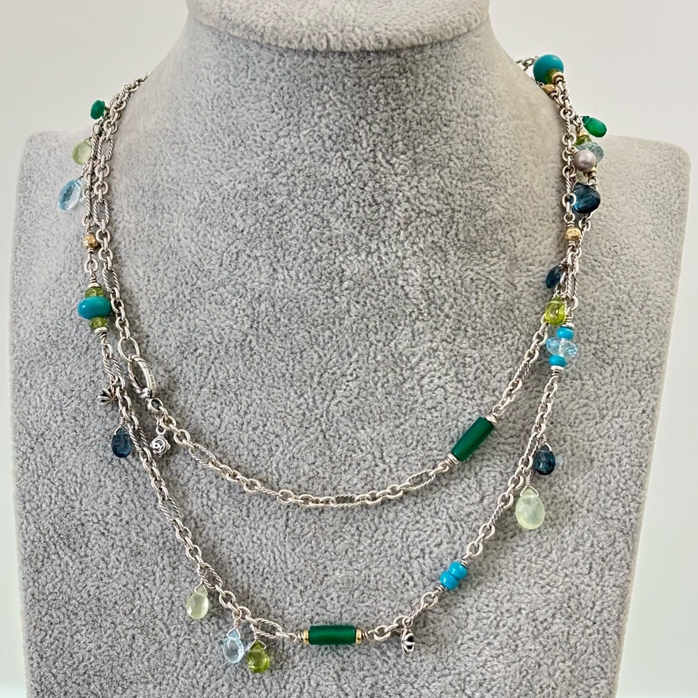 David Yurman 925 & 18k Gold Multi-Stone Bijoux Station Necklace 36.5"